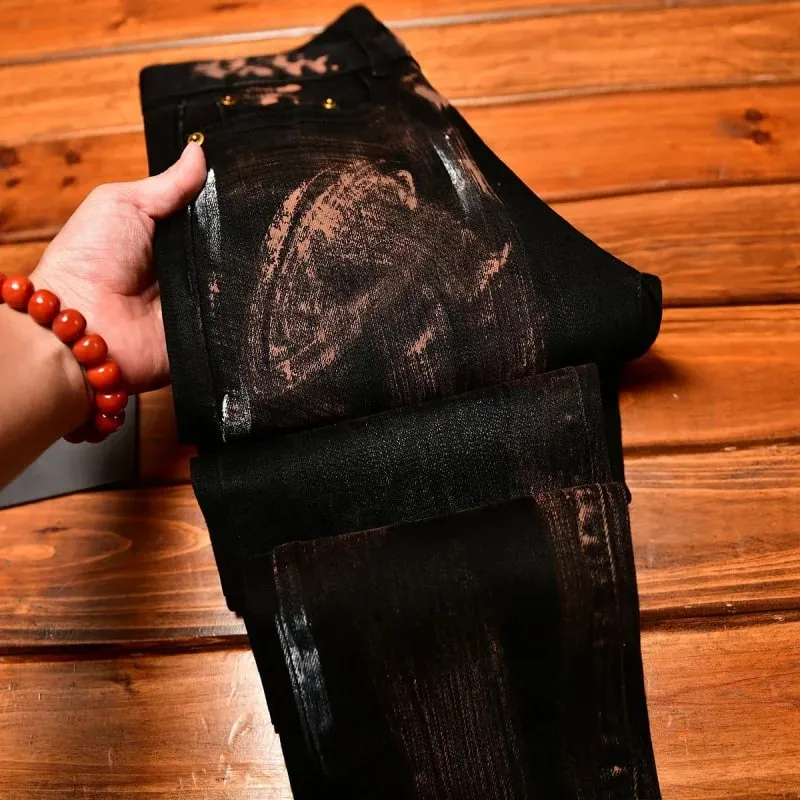 2025 Autumn Black Jeans Men's Inkjet Graffiti Printed Street Men's Clothing Nostalgic Trend High end Retro Denim Pants — image 6