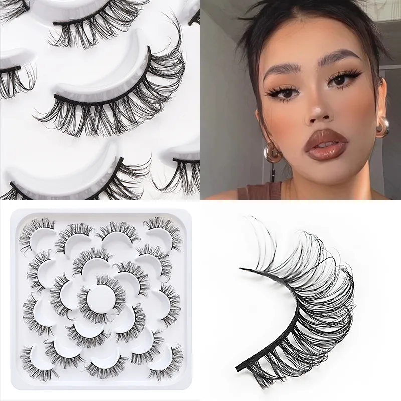 10 párů Russian DD Curl Bulk Fluffy Strip Lashes Přírodní měkké umělé řasy Opakovaně použitelné ručně vyrobené řasy pro každodenní a párty — image 3