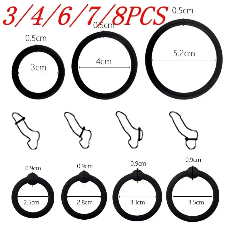 cheap 3/4/6/7/8 pcs Penis Rings Cock Rings Silicone Beaded Time Lasting Erection Sex Toys for Men Adult sex Games — image 1