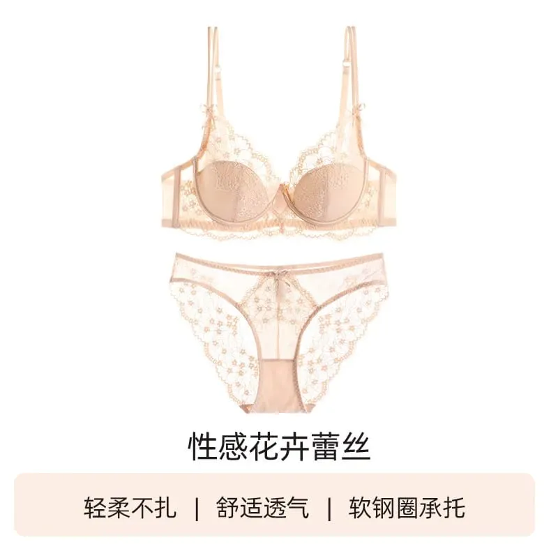 Women Pink Lace Full‑Cup Thin Minimizer Bra Set Push‑Up Anti‑Sag Support Lingerie Intimates For Large Breast Ladies Casual Daily — image 8