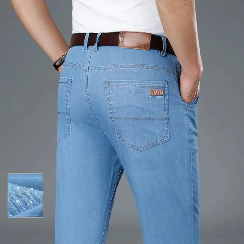 Men's Thin Business Jeans Classic Elasticity Straight Leg Denim Pants Fashion Comfortable Soft Trousers Male Casual Clothing — image 2
