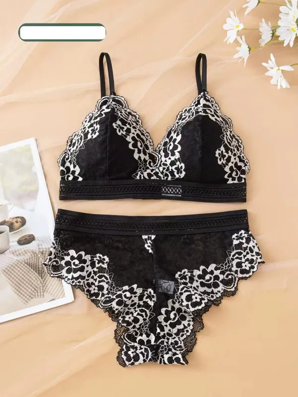 Sexy Lace Lingerie Set Thin Mold Cup No Steel Ring Comfortable Push Up Bra Set For Women — image 8