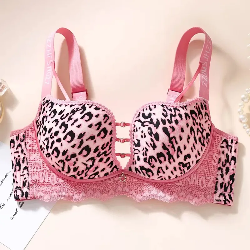 plus Size Thin Wireless Minimizer Bra Leopard Print Gather Anti-Sagging Comfort Lingerie for Big Bust Women — image 10