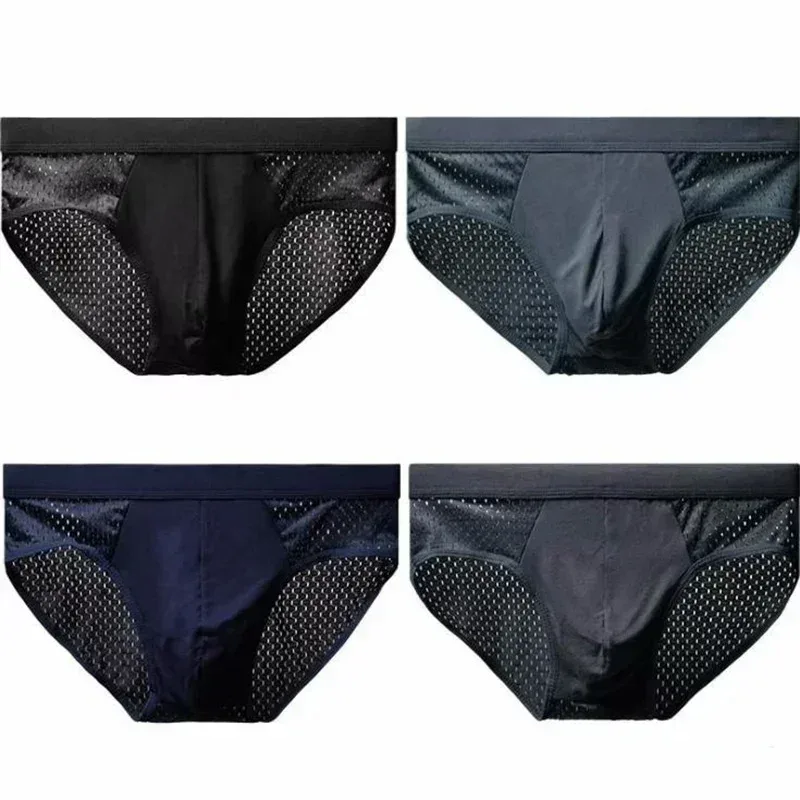 Sous-vêtements en soie glacée pour hommes, slips respirants en Fiber de carbone de bambou, antibactériens, confortables, creux, pantalons froids