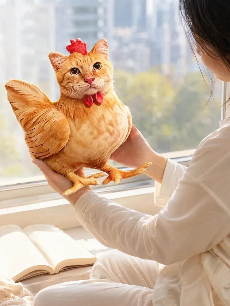 Cat Chicken Funny Novelty Plush Toy Stuffed Animal Sofa Pillow 3D Cushion Cute Kitten Doll Bedroom Decor