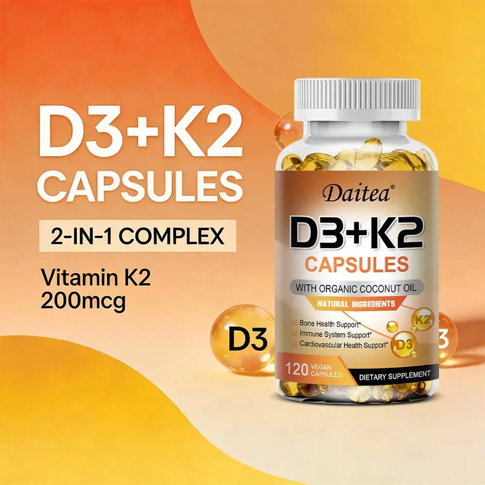 Vitamin D3 K2 Capsule - 5000 IU Vitamin D3 Promotes Strong Bones Calcium Absorption Teeth Heart Cardiovascular Health — image 3