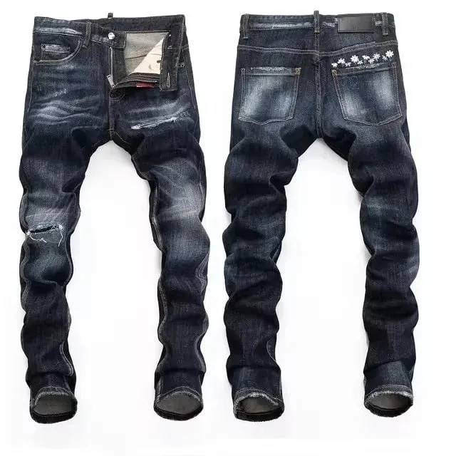 High Quality Street Fashion Men Jeans Retro Blue Elastic Slim Fit Ripped Jeans Men Embroidery Designer Denim Brand Pants Hombre — image 14