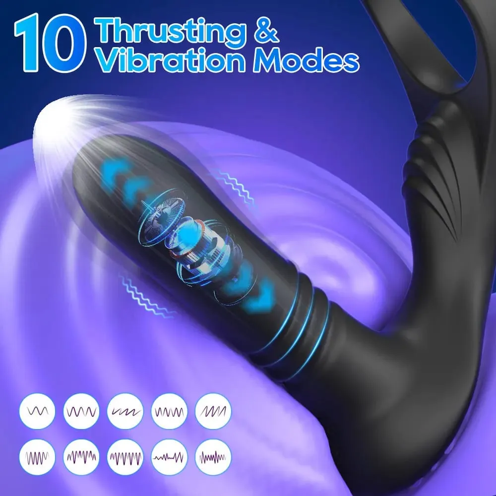 3 in 1 Thrusting Anal Vibrator Remote Control Male Prostate Massager Cock Ring Telescopic Butt Plug Stimulator Sex Toy for Men — image 2