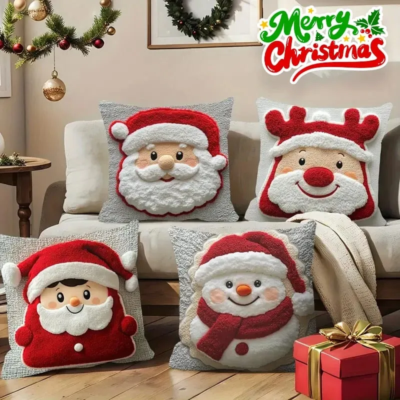 Christmas Character Cushion Cover Snowman Reindeer Digital Print on Stretch Fabric for Festive Home Decor