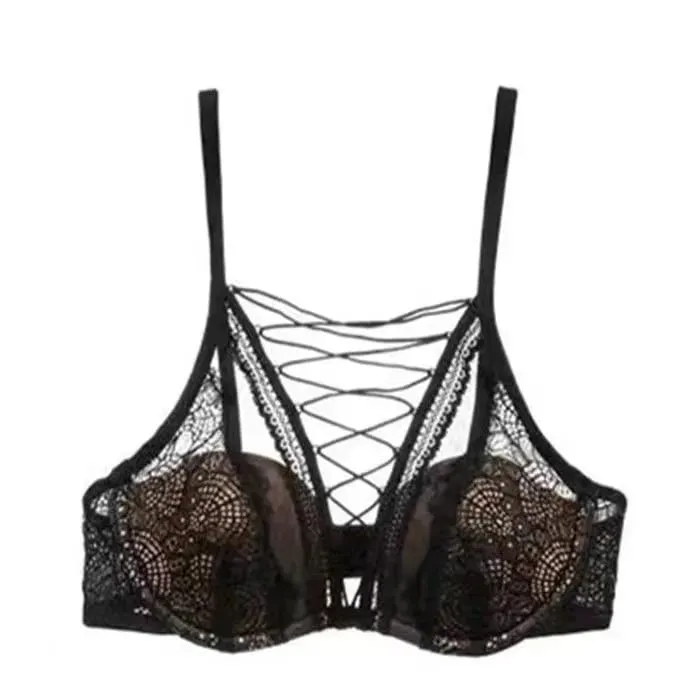 French Sexy Lingerie Set Soft Underwire Push Up Bra for Small Chest Deep Gather Lace Up Cutout Pure Look CA MOYISU Sexy Tushy — image 8