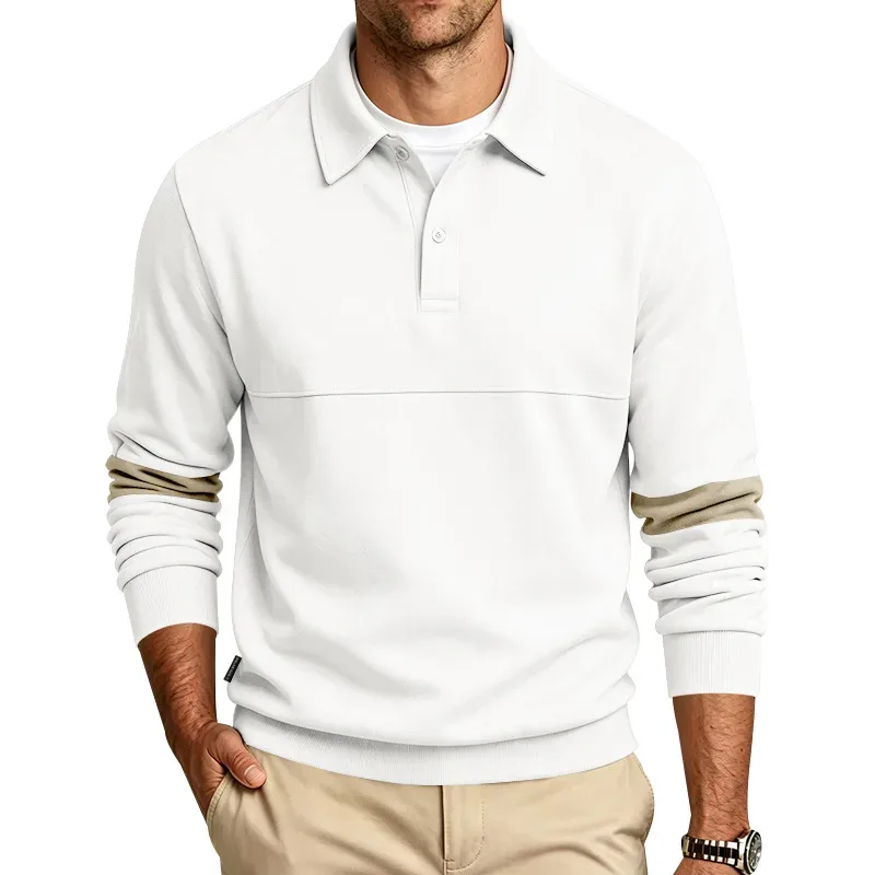 Men Lapel Polo Sweatshirt, Color Block Long Sleeve Pullover, Loose Solid Casual Top for Spring Autumn Daily Outfit — image 32