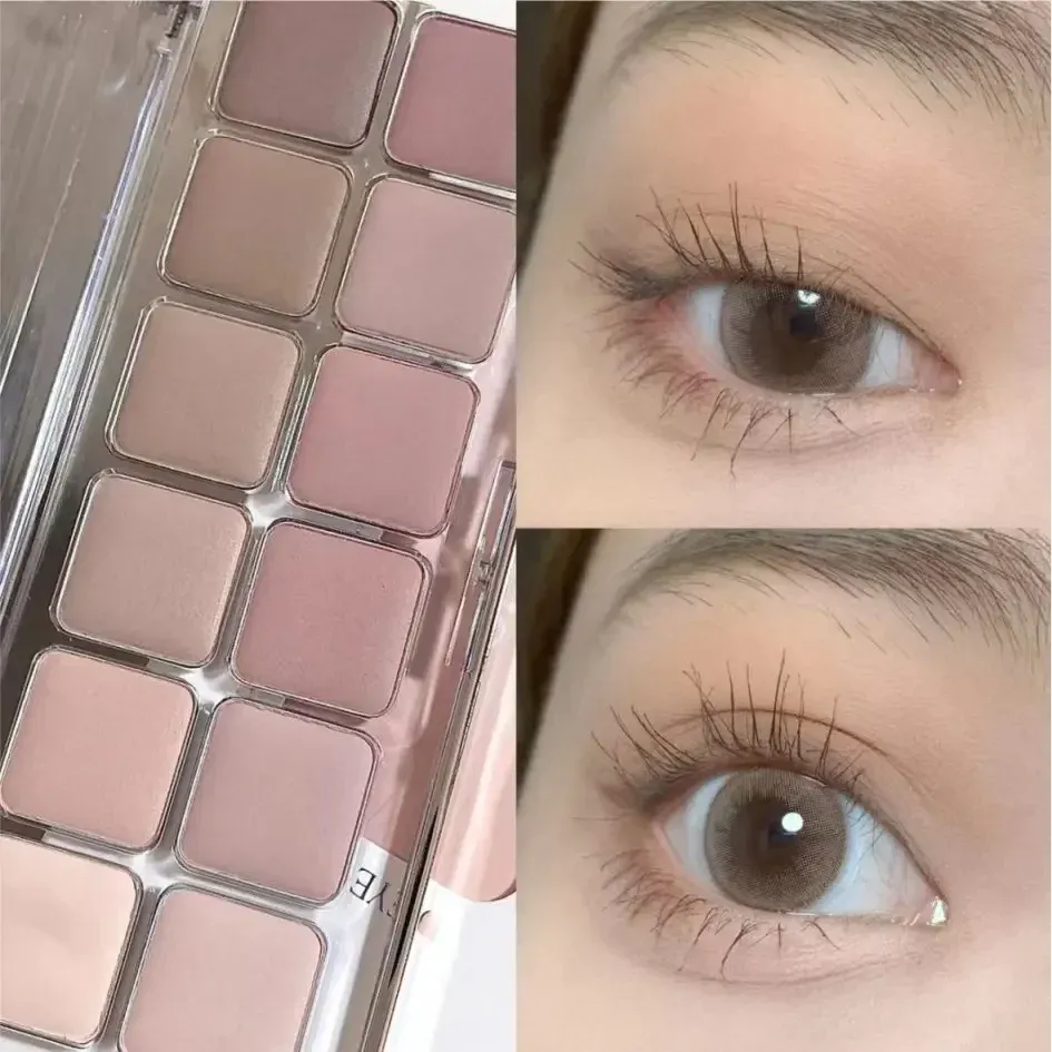 Low Saturation Eyeshadow Palette 12 Color All Matte Korean Tea Apricot Eye Makeup Palette Daily Makeup Long Lasting Eye Shadows — image 6
