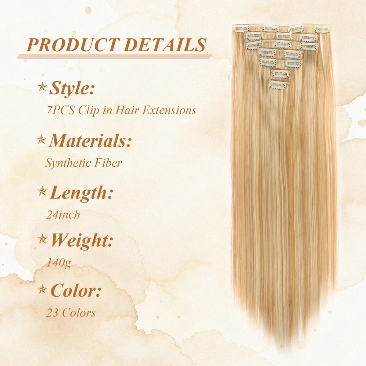 24 Inch Clip-in Hair Extensions 7 Pcs Long Straight Synthetic Hair Extensions Invisible Clip-ins Hairpieces for Women Daily — image 3