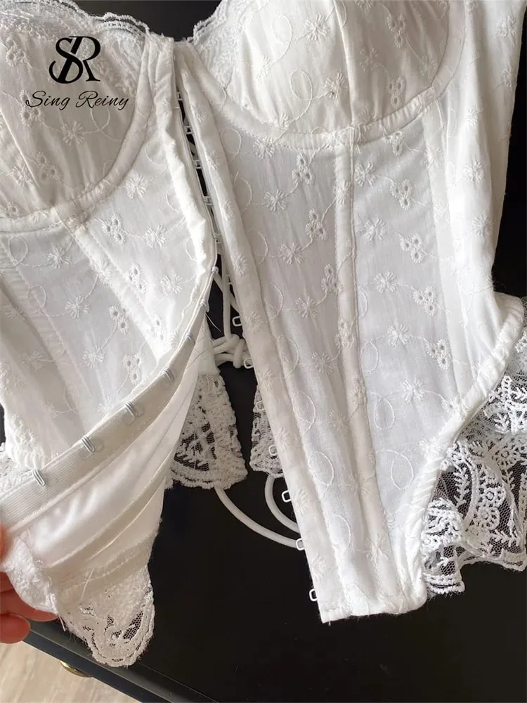 Embroidery Lingerie Corset Top Ladies Strap Lace Up Shapwear Flirty Camisole French Lace Ruffles Hotsweet Tank Top — image 5