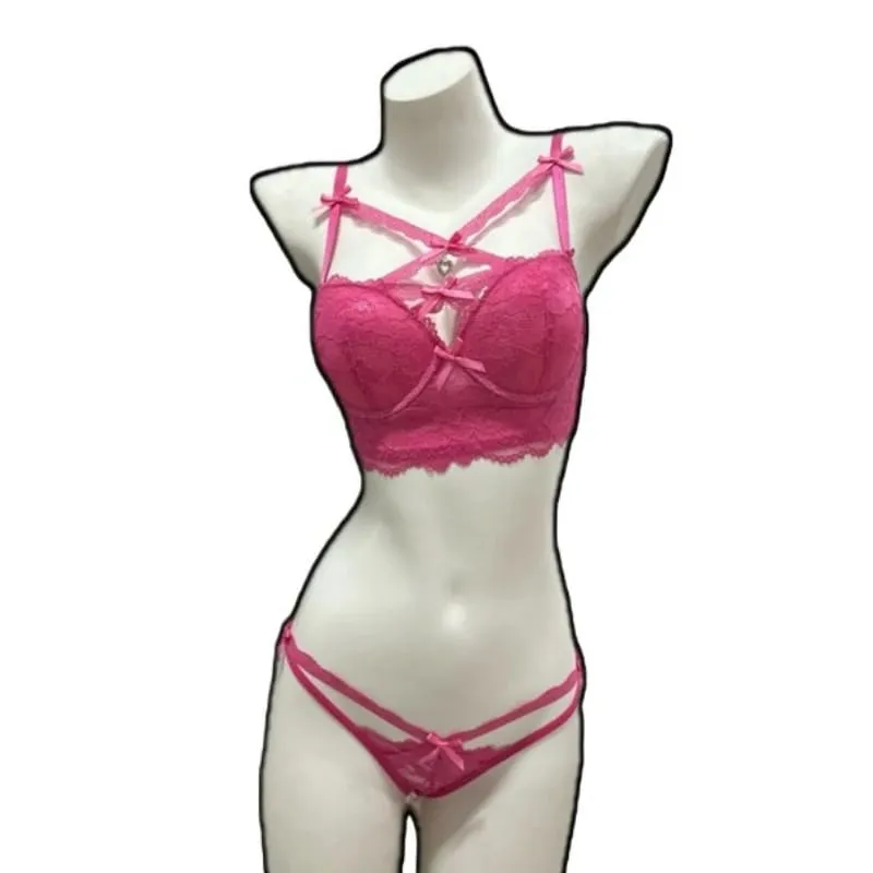 Alluring Lace Bra & Panty Set Heart Pendant Detail Bust Enhancing Push‑Up Design Soft Women Lingerie S‑XL 32‑38AB — image 11