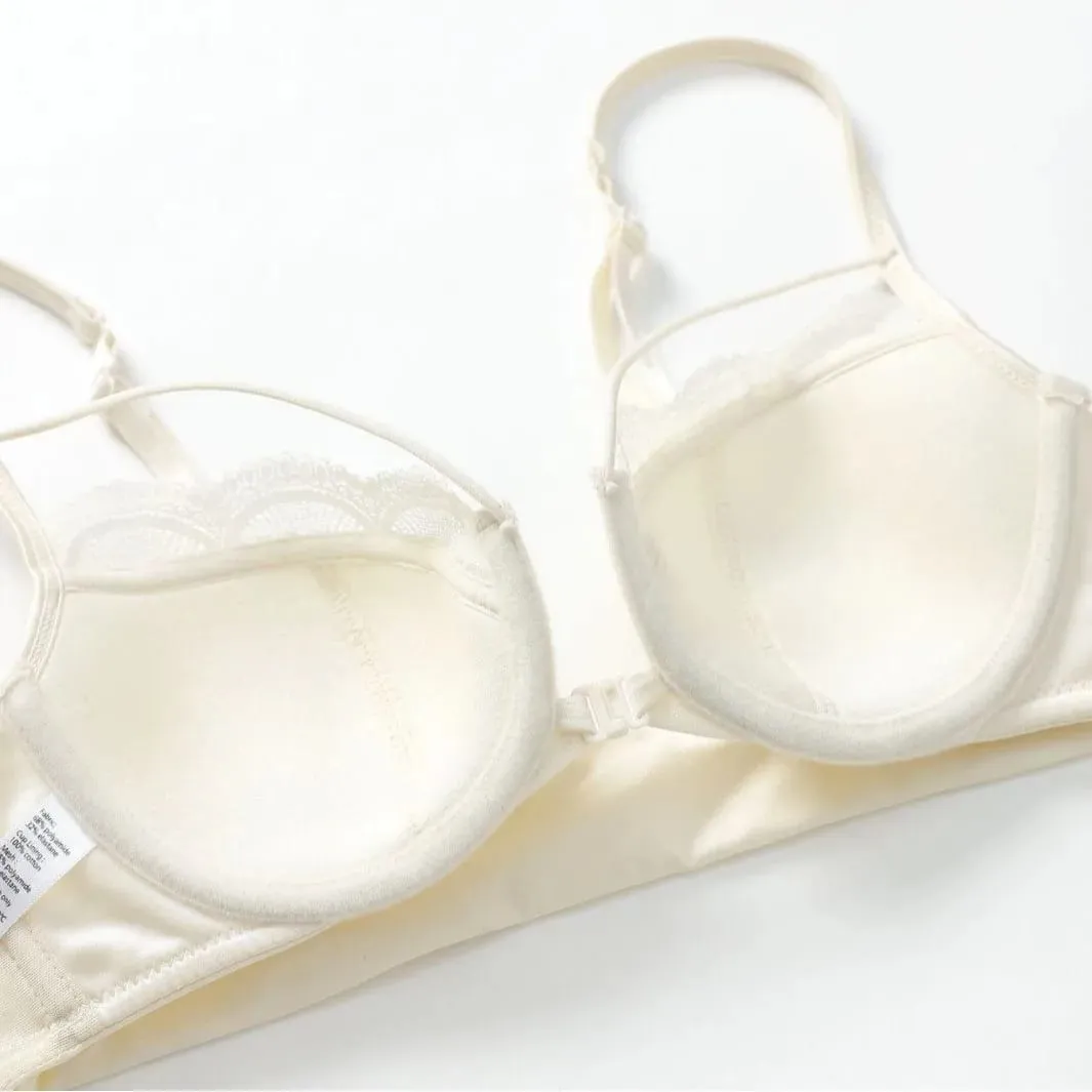 Smooth Thin Cup Front Closure Bra Briefs Set Underwear with Lace Trim Push-up Backless Bra Women Brassiere Sexy Female Lingerie — image 5
