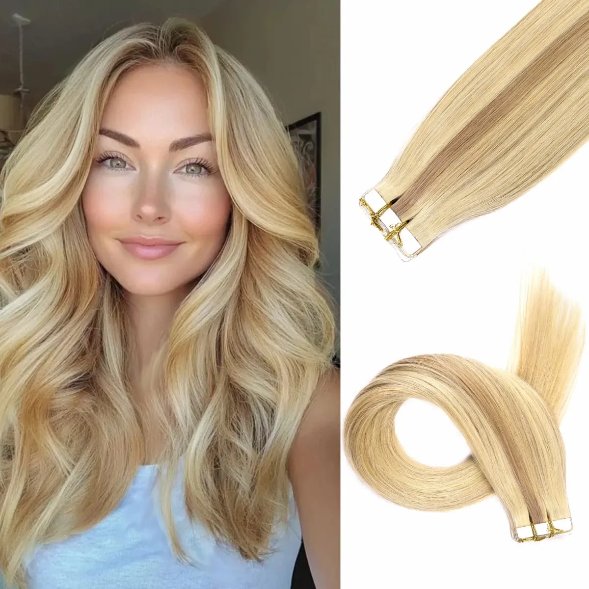 20 Pcs Real Human Hair Tape ins Extensions Straight Double Side Tape in Hair Extensions Highlight Tape in Remy Hair Extensions