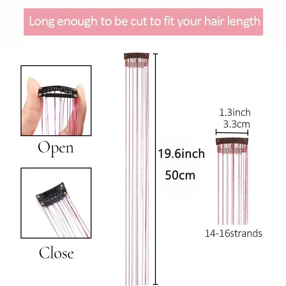 6Pcs Hair Tinsel Clip in 19.6Inch Glitter Synthetic Tinsel Hair Clip in Hair Tinsel Kit Heat Resistant Shiny Sparkle Fairy Hair — image 5