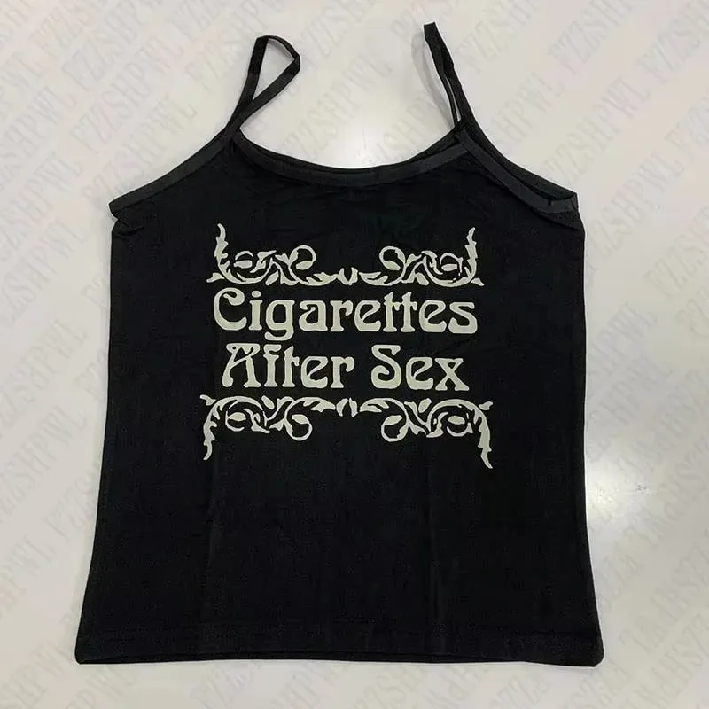 Women Gothic Spider Web Print Cami Tank Top Sleeveless Spaghetti Strap Y2K Slim Cropped Camisole Dark Punk Streetwear Tops