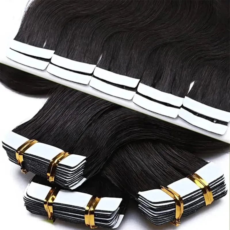 Body Wave Tape In Human Hair Extensions 20Pcs/Pack Seamless Skin Weft Tape Ins 100% Human Hair Wavy Tape In Hair Extensions — image 4