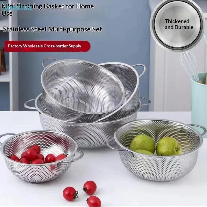 ♥Stainless Steel Kitchen Hole Dense Mesh Sifter Colander Strainer Sieve Baskets for Washing Fruits/Vegetables/Rice — image 5
