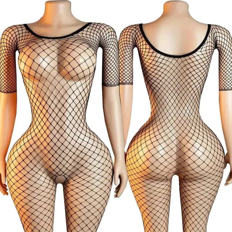 Black Fishnet Off-Shoulder Open-Crotch Bodystocking Lingerie Set Sexy Crotchless Teddy Bra Women's Erotic Underwear 2026 — image 11