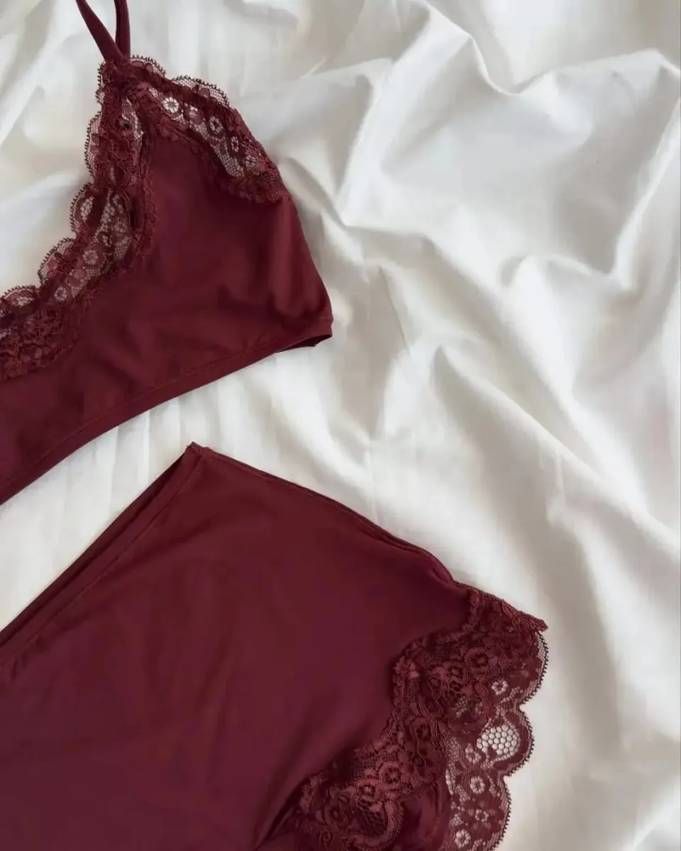 Cute Lace Bra Solid Set Women Free Combination Adjustable-strap Bras+Low Waist Panties Chic Simple High Elasticity Lingerie Sets — image 2