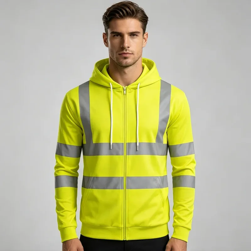 Autumn Fashion Men Drawstring Hooded Top 3D Printed Stripe Full Zip Sweatshirt Outdoor Casual Safety Work Outerwear Hoodie — image 3