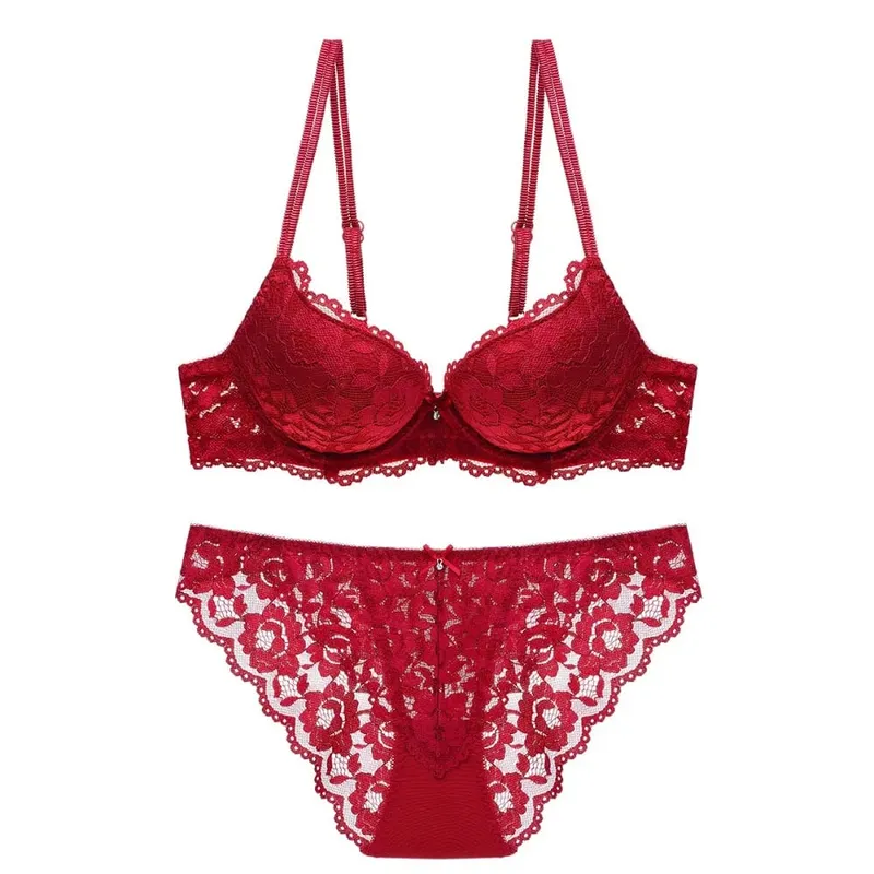 Comfortable Mesh Lace Flower Bra Low Waist Bowknot Bra Panties Set Non Slip Intimates Push Up Bra Women Summer