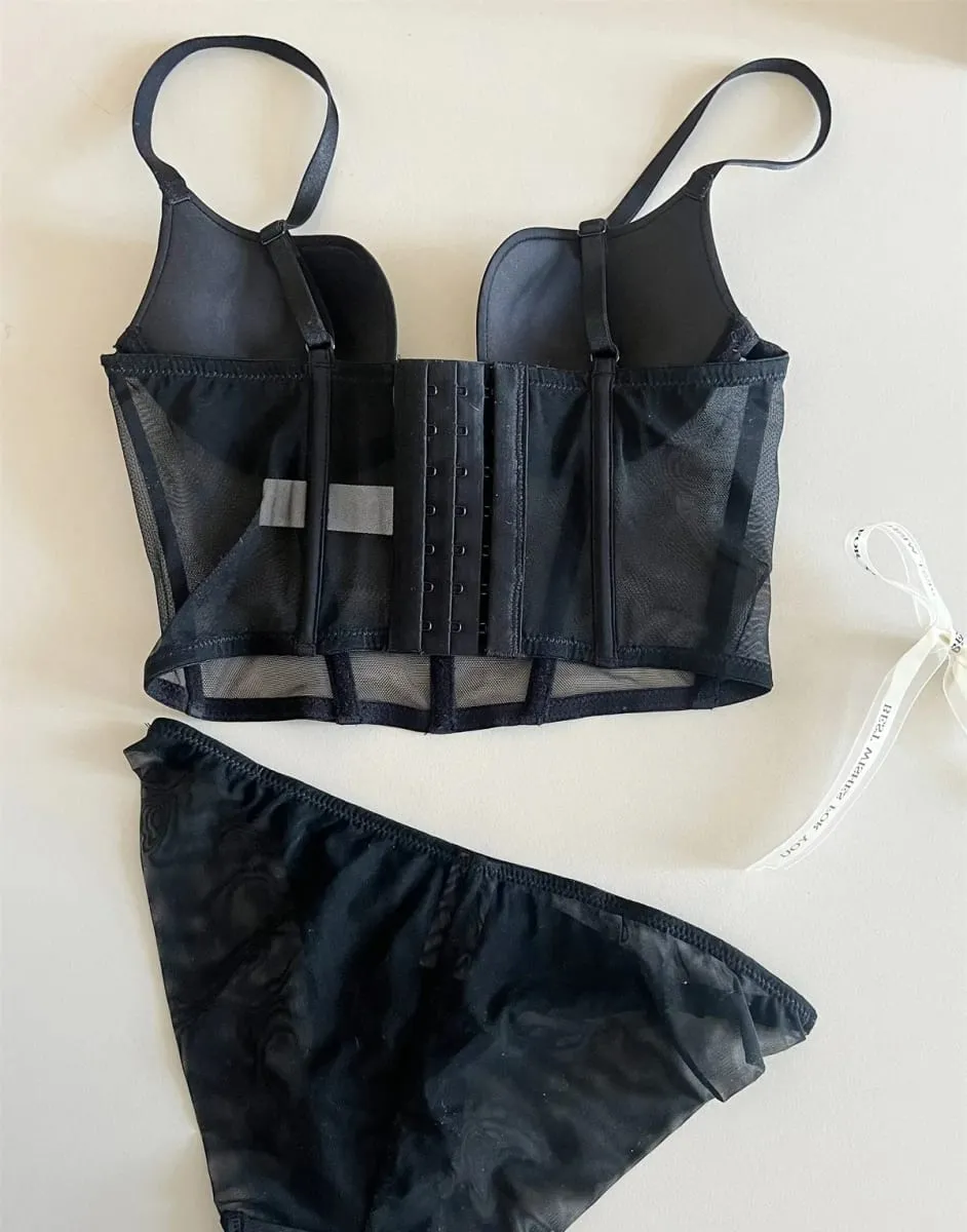 Sexy black fishbone bra underwear with steel ring top support lingerie bra set gathering women large size bralette — image 5