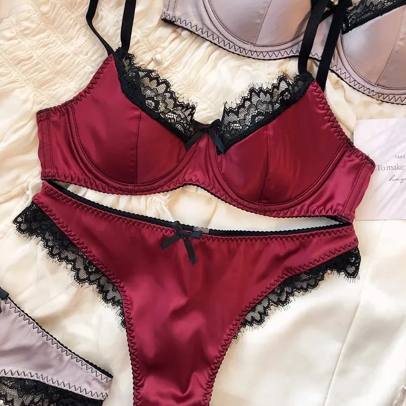 Lencería de copa fina de encaje Sexy para mujer, juego de sujetador francés de realce, tela de seda de alta calidad, ropa interior cómoda y transpirable, conjunto íntimo — image 7