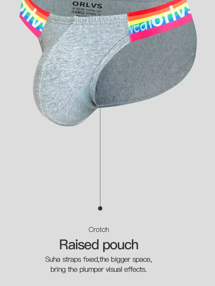 1PCS Slim Low Rise Men Cotton Briefs Heather Grey Rainbow Letter Waistband 3D Pouch Comfort Fashion Mens Underwear — image 3