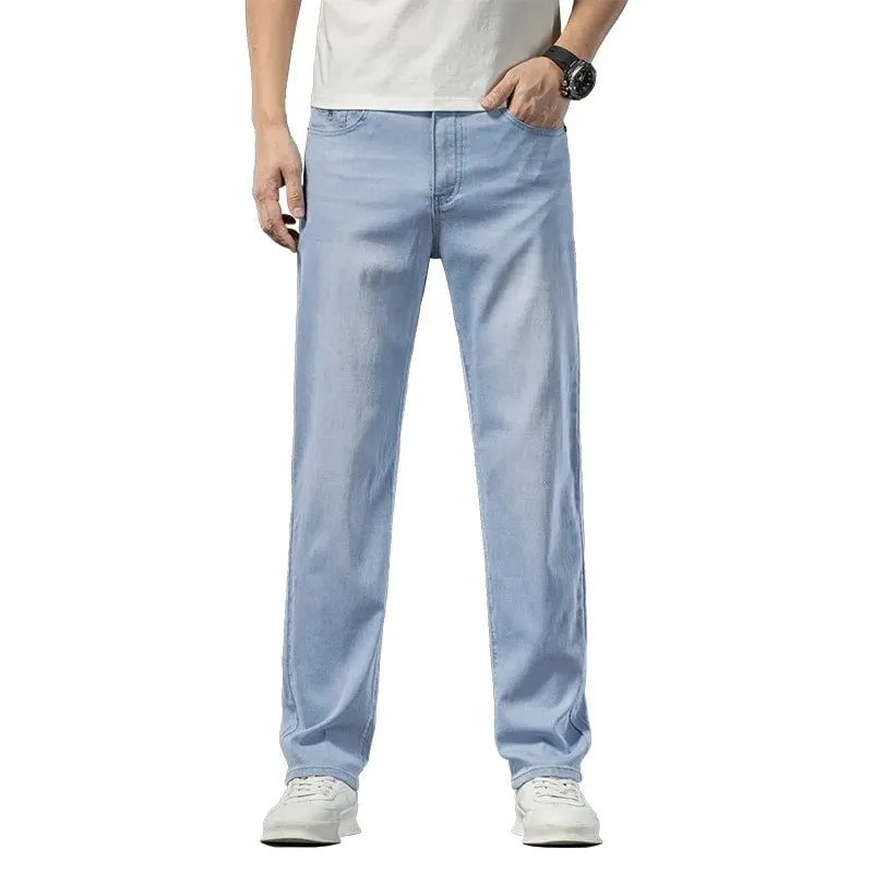 2026 Spring Summer New Men's Thin Light Blue Jeans Business Casual Stretch Pants Denim Trousers Male Brand Clothing — image 6