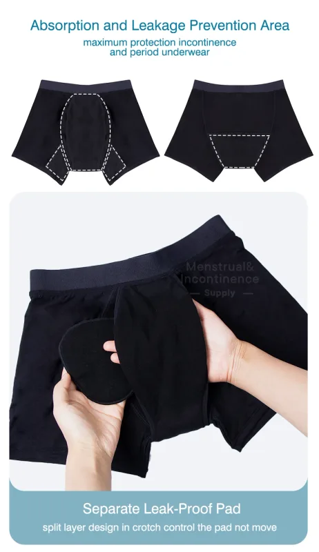 Men's Boxer Incontinence Anti-Leak Super Absorbent Reusable Washable Senior Leak Proof Underwear Control Stains and Odour — image 13