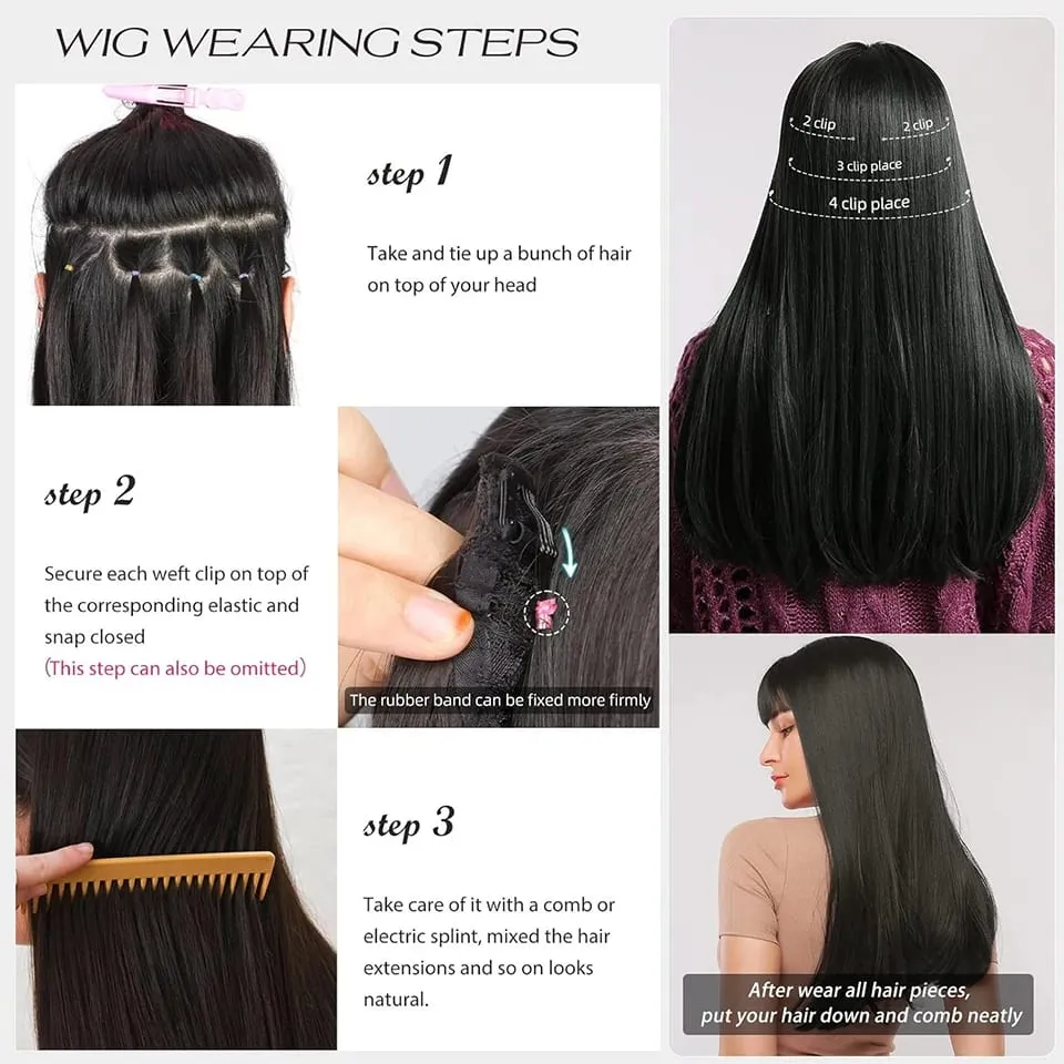 14inch Synthetic Wig Four-Piece Straight Hair Extension Wig BB Clip Style Suitable For Women Christmas New Year Carnival Music — image 5