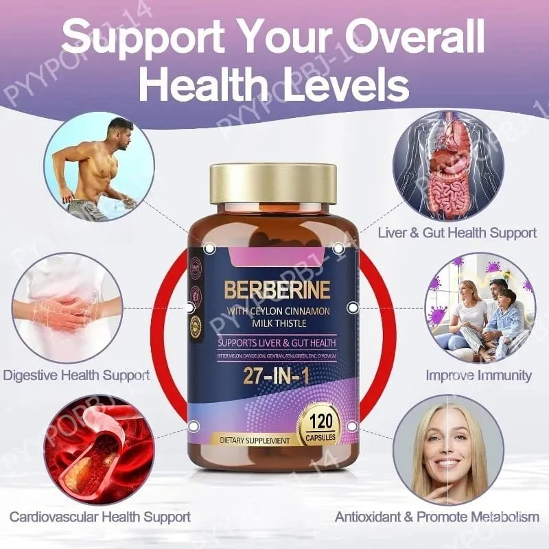 27 in 1 Berberine Supplement with Ceylon Cinnamon Milk Thistle for Liver Gut Health Immunity Men & Women 120 Vegan Capsules — image 4