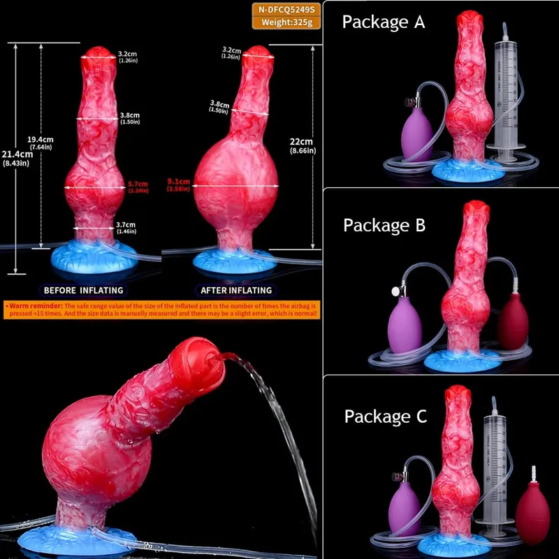 Inflatable Squirting Horse Dildo Anal Plug Silicone Ejaculating Penis with Knot G Spot Anal Trainer Gay Sex Toy Men Women