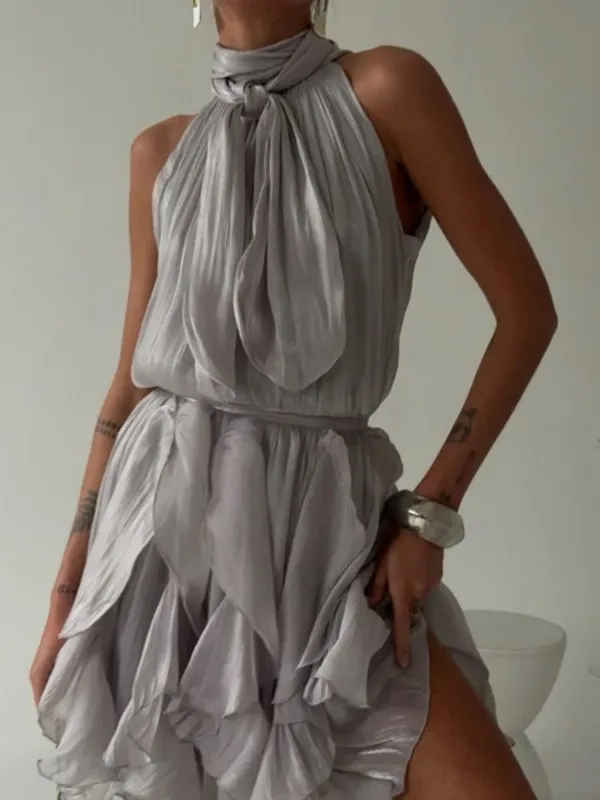 Sexy Cascading Ruffle Pleated Women's Mini Dress Fashion Lace Up Sleeveless Empire Female Dresses 2026 Spring Summer Lady — image 8