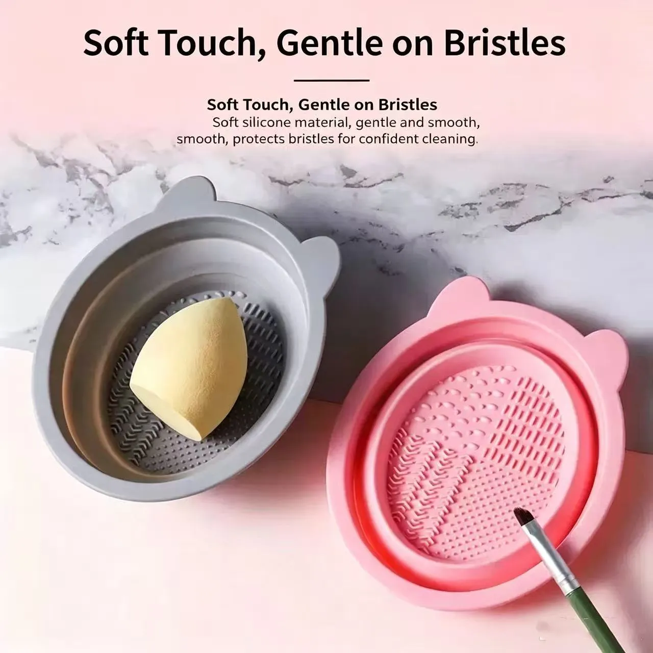 Cute Ear‑Shaped Collapsible Silicone Makeup Brush Cleaning Bowl Foldable Washing Bowl for Makeup Brushes Beauty Blender Portable — image 1