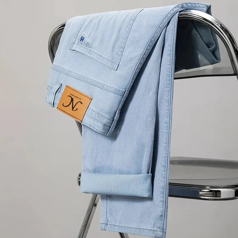 2026 Spring Summer New Men's Thin Light Blue Jeans Business Casual Stretch Pants Denim Trousers Male Brand Clothing — image 2