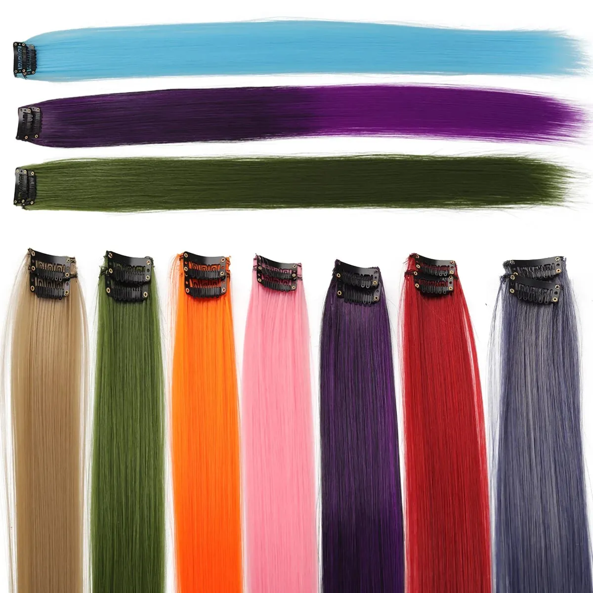 2PCS synthetic color hair extension piece wig women's highlighting clip hair heat-resistant wig piece long straight hair — image 5
