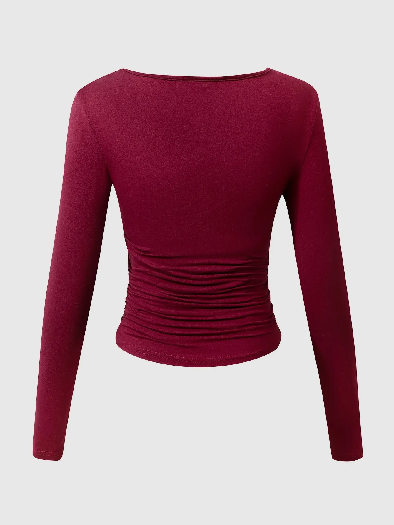 Square Collar Wine Red Long Sleeve Women Tops High Elasticity Tights for Ladies waist-cinching tops cheap Women's pullover — image 3