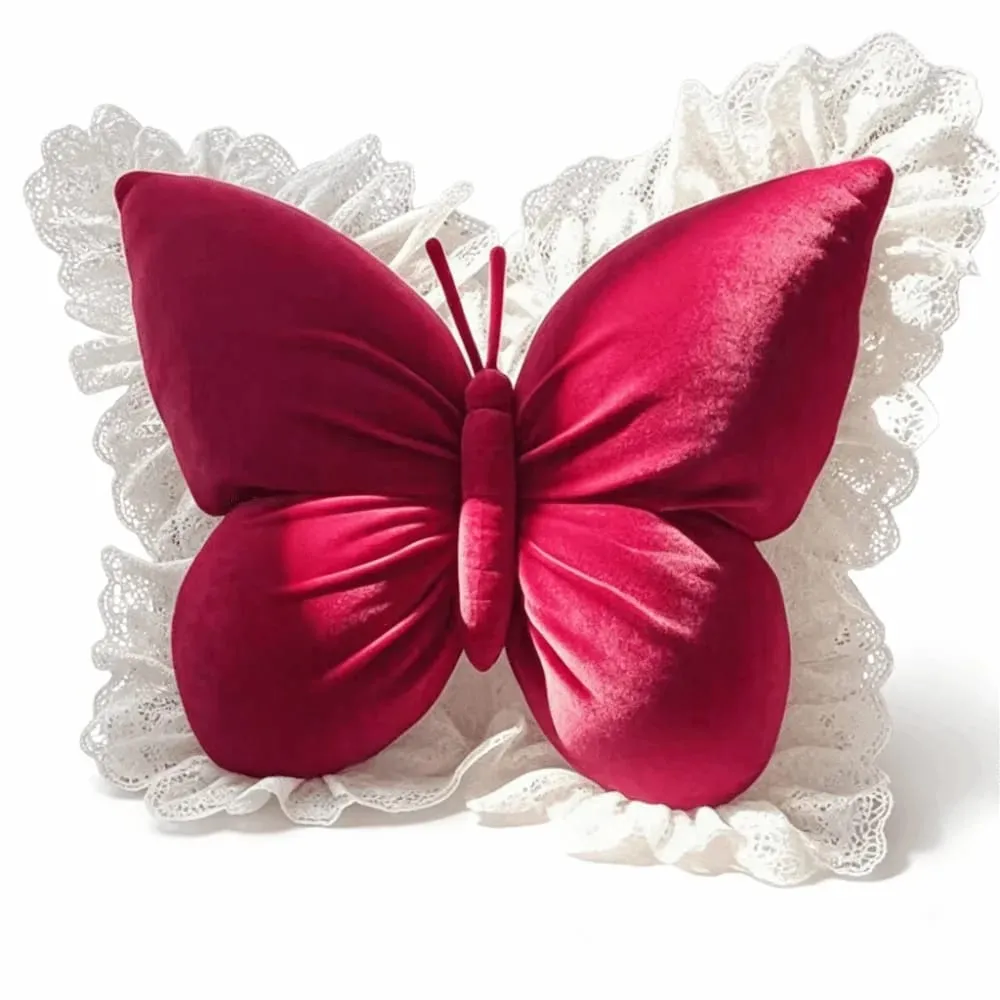 Home Decor Velvet Butterfly Plush Pillow Soft Lace Trim Bow Plush Cushion Plush Cute Bow Throw Pillow Bedroom — image 13