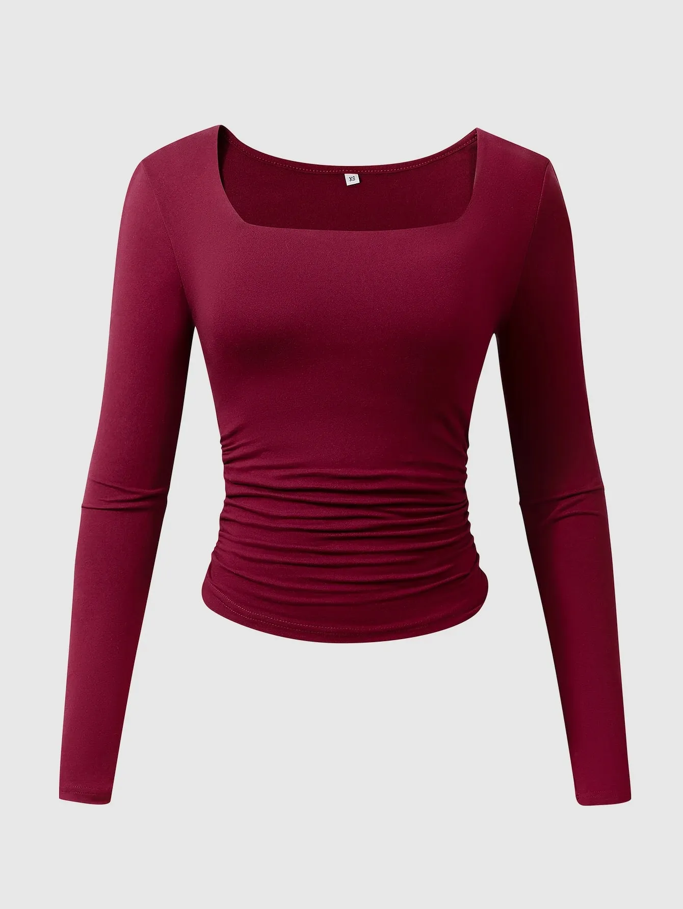 Square Collar Wine Red Long Sleeve Women Tops High Elasticity Tights for Ladies waist-cinching tops cheap Women's pullover — image 7