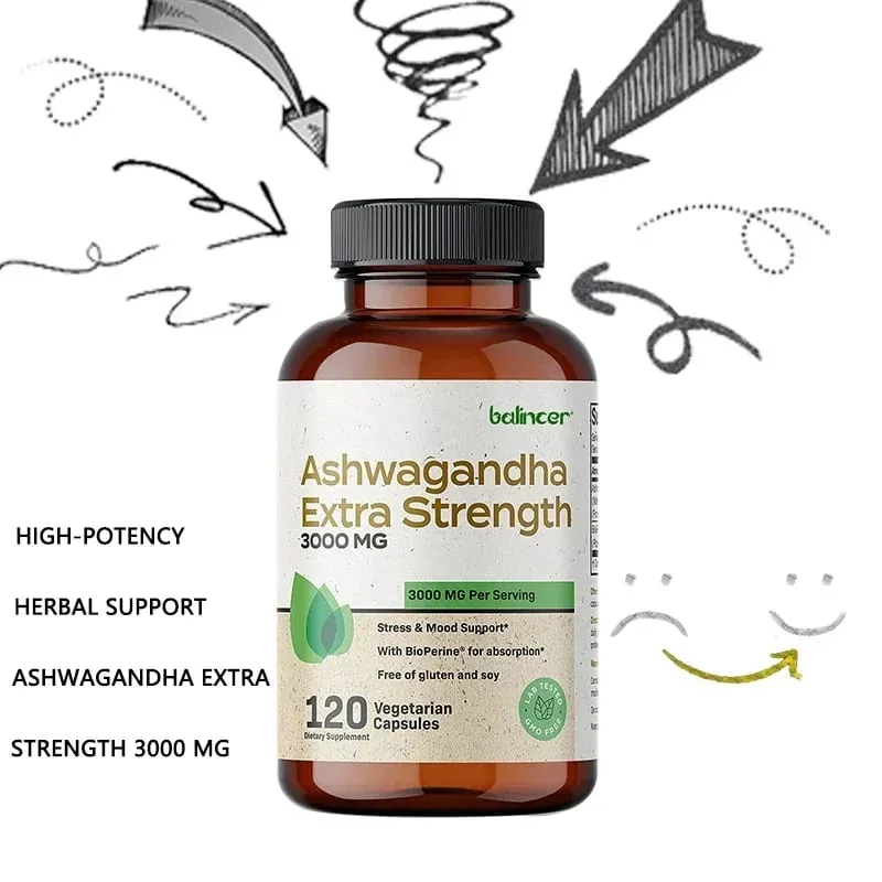 Natürliche Ashwagandha-Stress- und Stimmungslinderung, pflanzliche vegetarische KSM-66-Kapseln, Anti-Angst-Stresslinderung, Gehirngesundheit — image 4