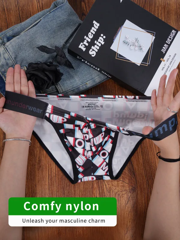 Men's Printed Briefs U Convex Pouch Elastic Waistband Letter Logo Breathable Fashion Underwear — image 3