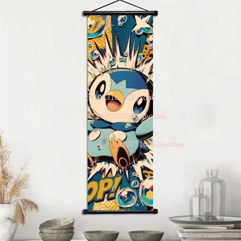 Anime Printed Pokemon Poster Cartoon Wall Artwork Gengar Squirtle Bulbasaur Pikachu Hanging Scroll Family Room Decoration