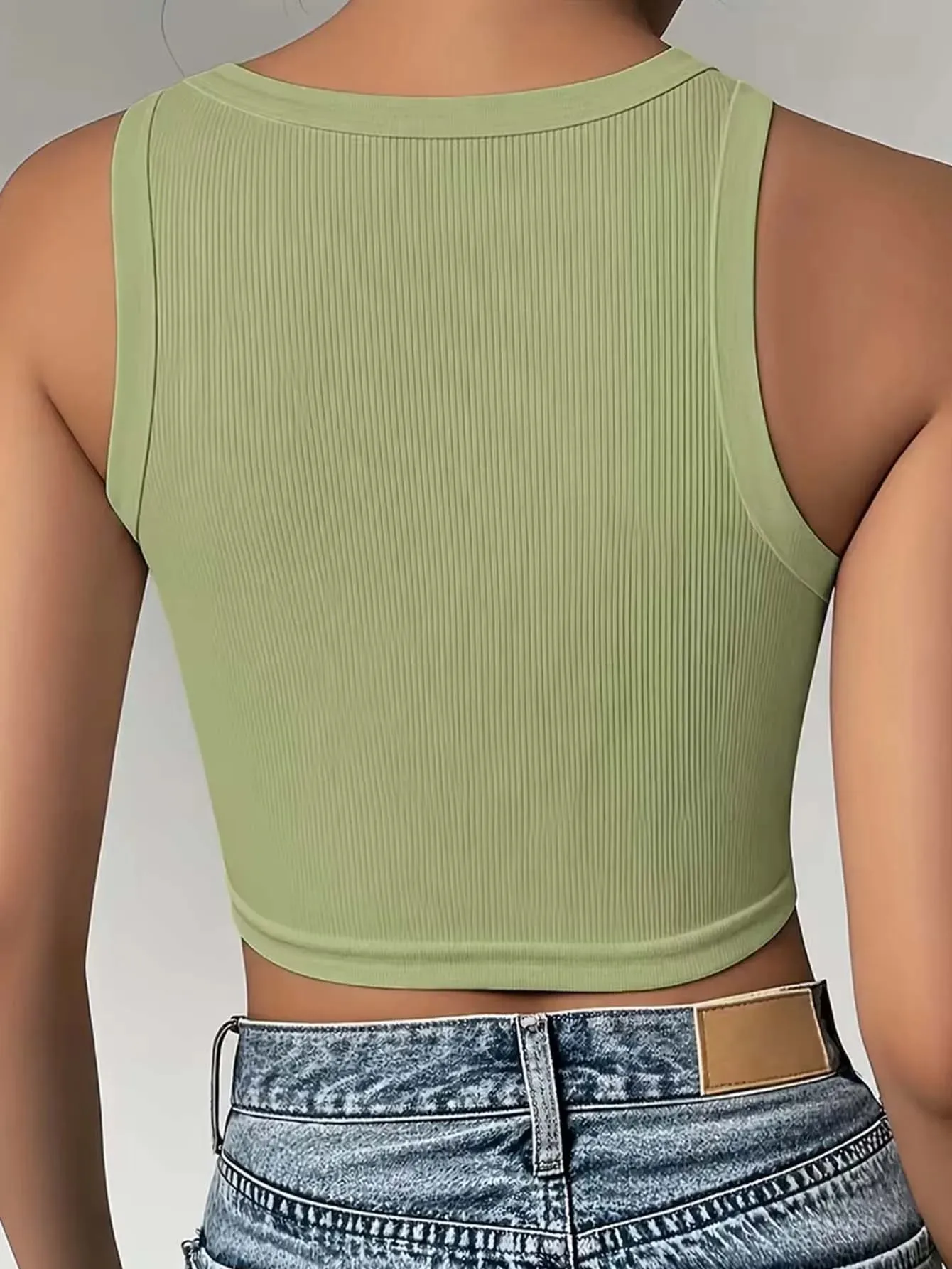 Lady's light green striped off-shoulder sleeveless fitted blouse suitable for casual outings shopping and sports activities. — image 6