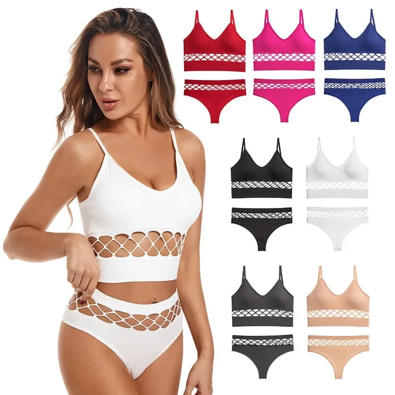 Thin Hollow Out Lingerie Set for Women Wireless Small Bust Push Up Bra Plus Size Breathable Sports Camisole Vest — image 2