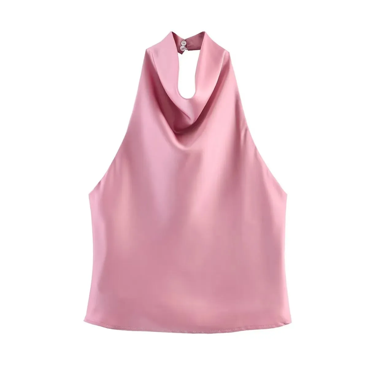 Women's Satin Halter Neck Sleeveless Top Summer Elegant Draped Collar Blouse Smooth Chic Office Party Wear Evening Outings — image 18